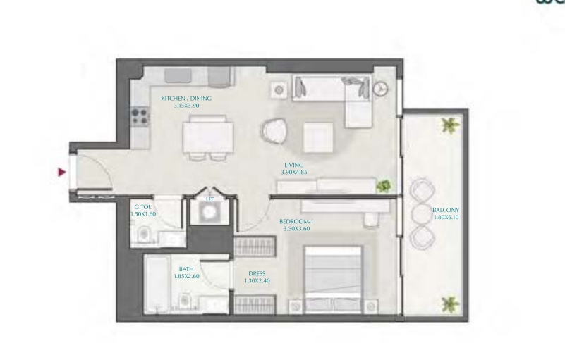 1 Bedroom Apartment Floor Plan